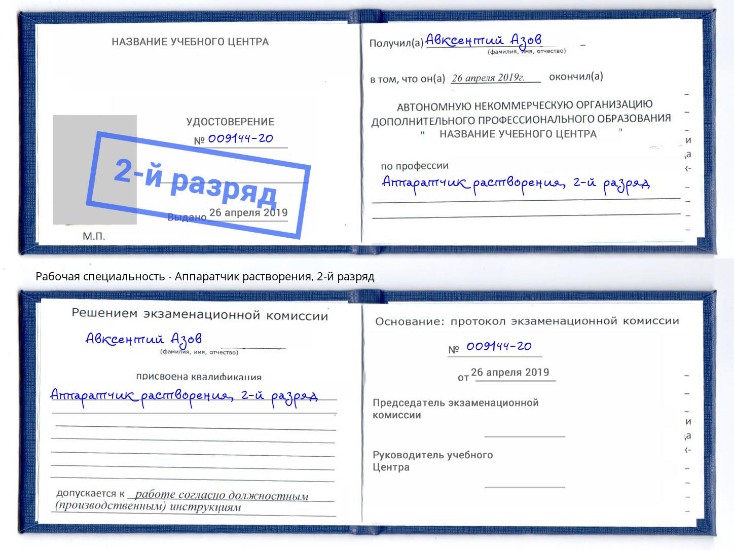 корочка 2-й разряд Аппаратчик растворения Можга
