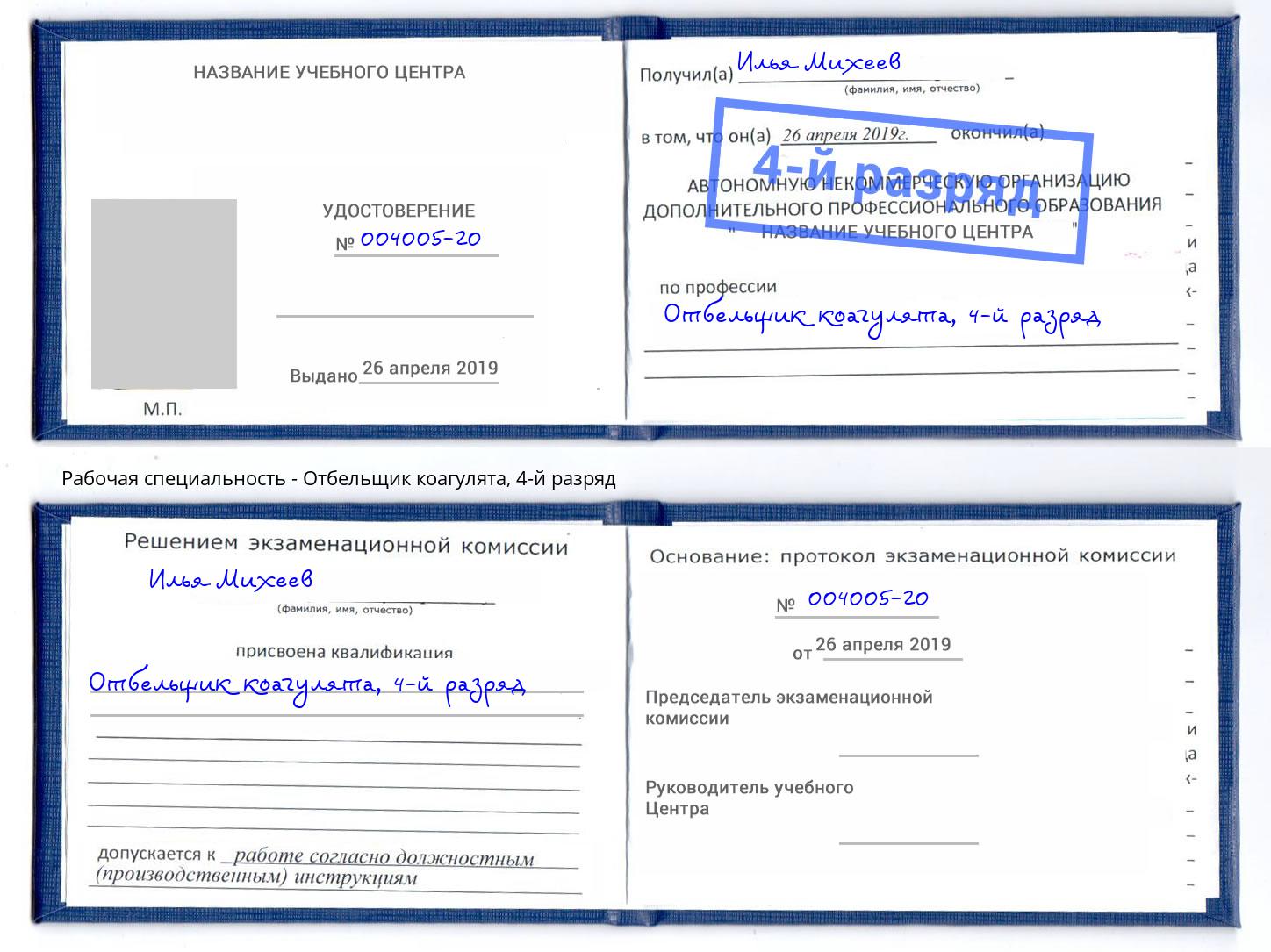 корочка 4-й разряд Отбельщик коагулята Можга