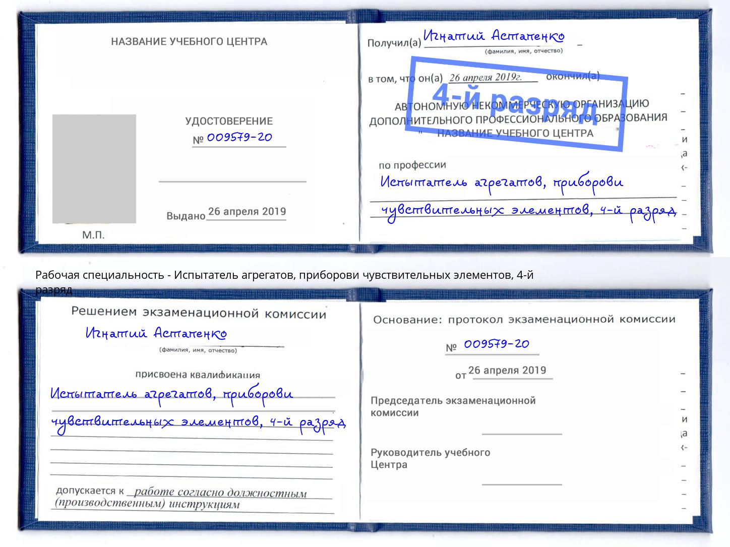 корочка 4-й разряд Испытатель агрегатов, приборови чувствительных элементов Можга