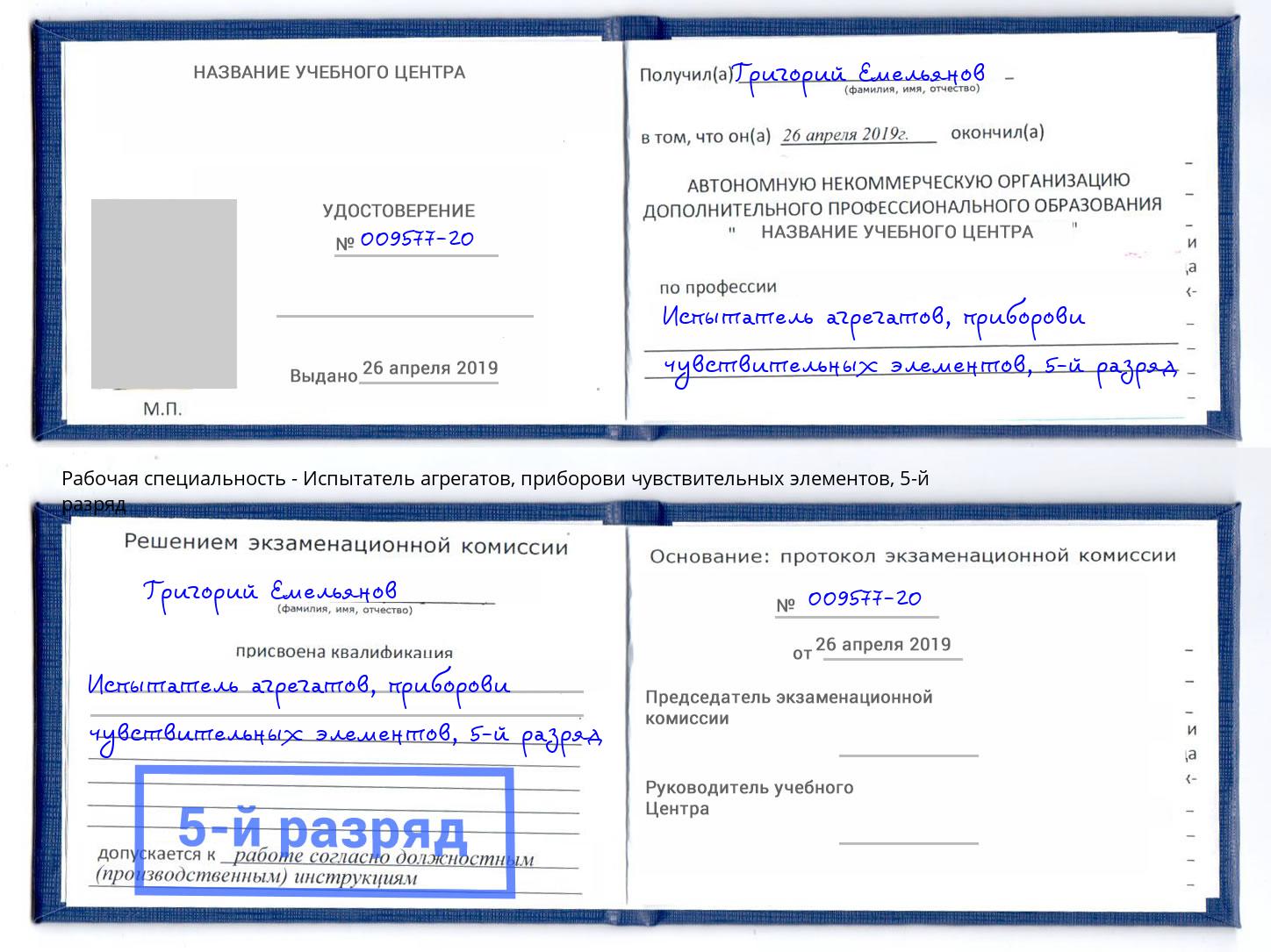 корочка 5-й разряд Испытатель агрегатов, приборови чувствительных элементов Можга