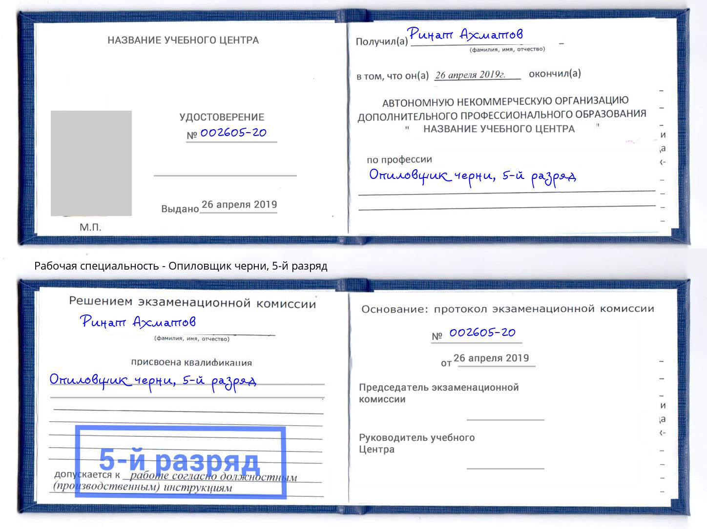 корочка 5-й разряд Опиловщик черни Можга