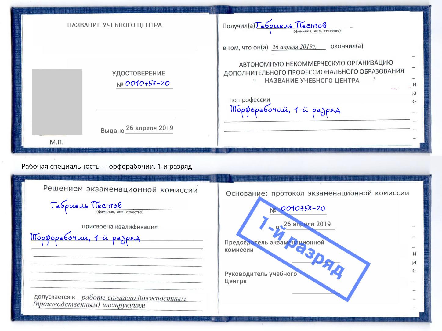 корочка 1-й разряд Торфорабочий Можга