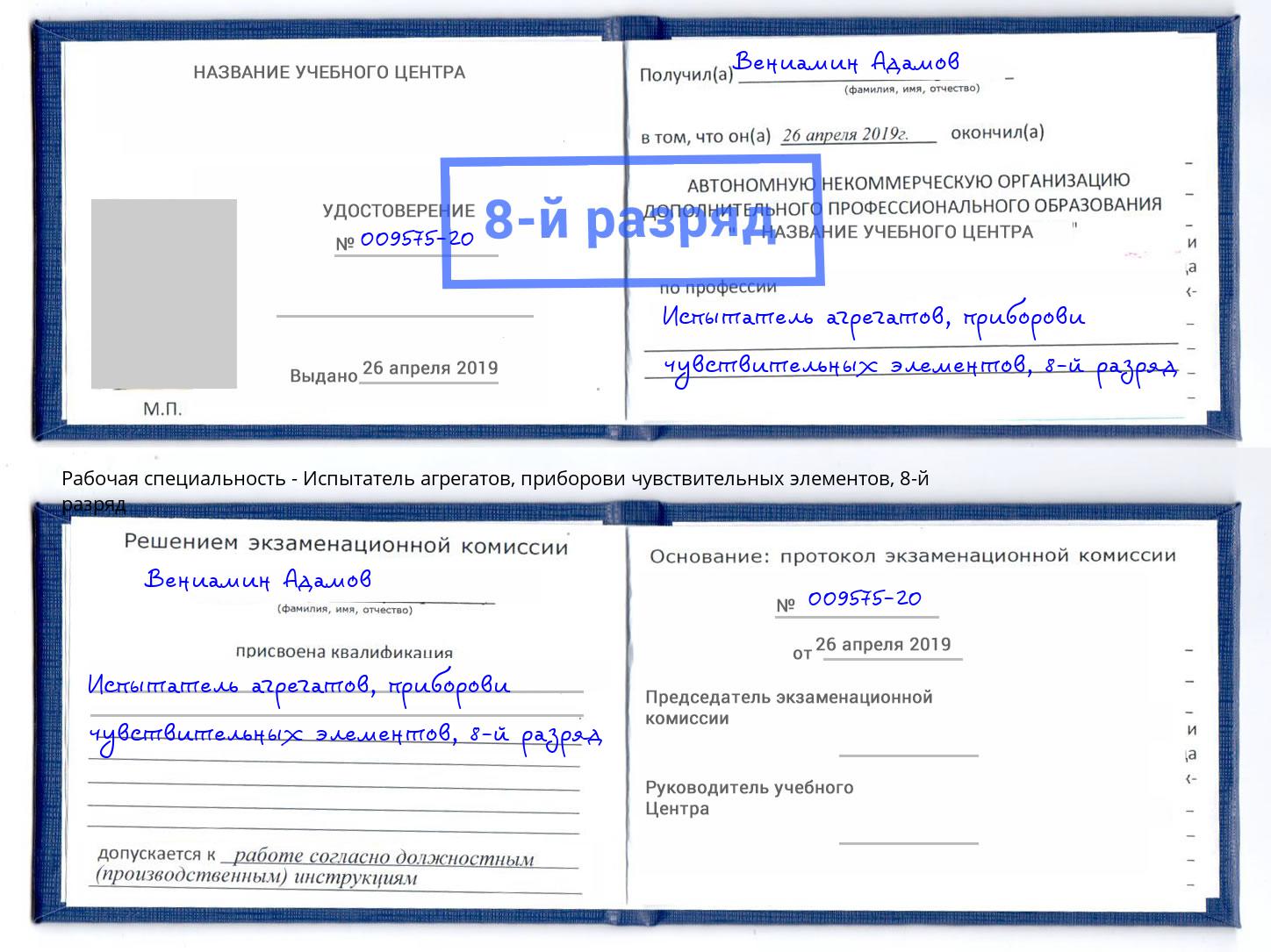 корочка 8-й разряд Испытатель агрегатов, приборови чувствительных элементов Можга